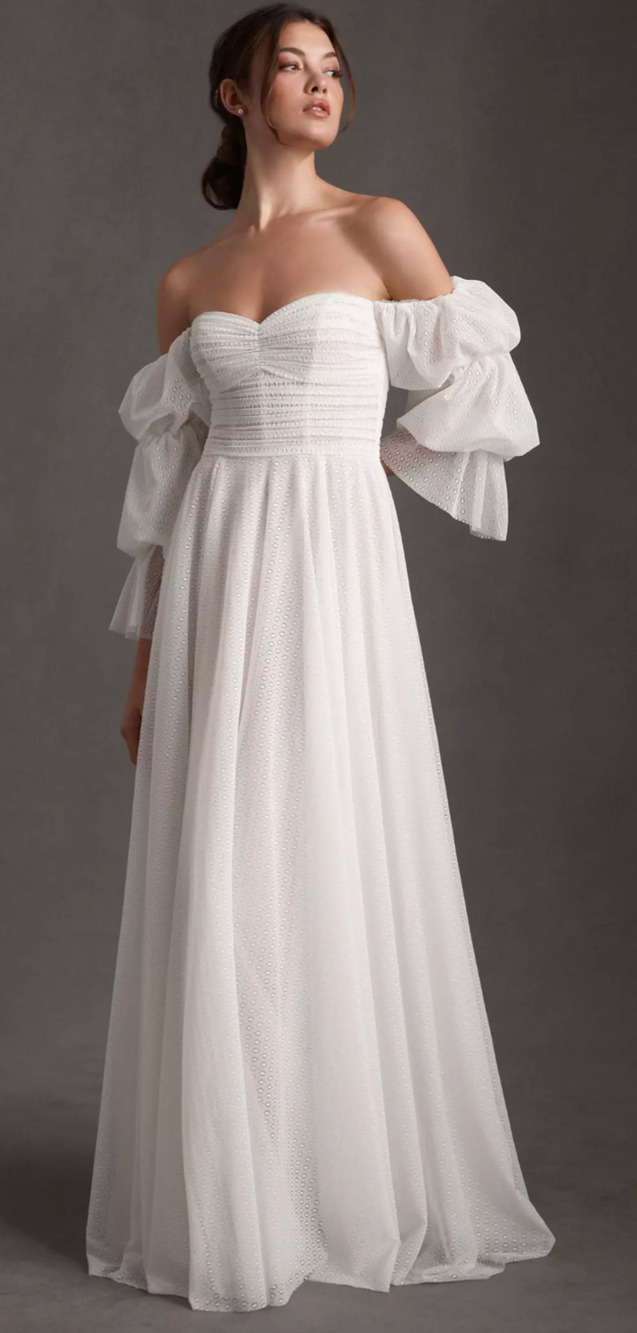Willowby Cameron Wedding Dress Ivory Puff Sleeve Tulle Bridal Gown Size 14 NWT